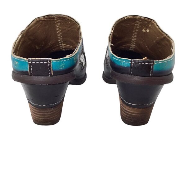 L'Artiste Spring Step Fun Mule Western Sz 37 6.5-7 Black Turquoise Hand Painted - Picture 8 of 12